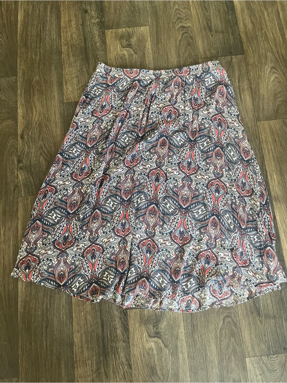 Roz & Ali Paisley Medallion A-Line Midi Skirt Blue Red Boho Plus Size 1X